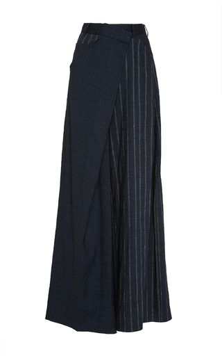 This **Adeam** low rise trouser features a stripe combo design with an asymmetrical waist detail. Plazo Pants, Dark Clothes, Fashion Hacks Clothes, Fashion Illustrations, Skirt Design, Suit Fashion, Mode Inspiration, Moda Operandi, Modest Fashion