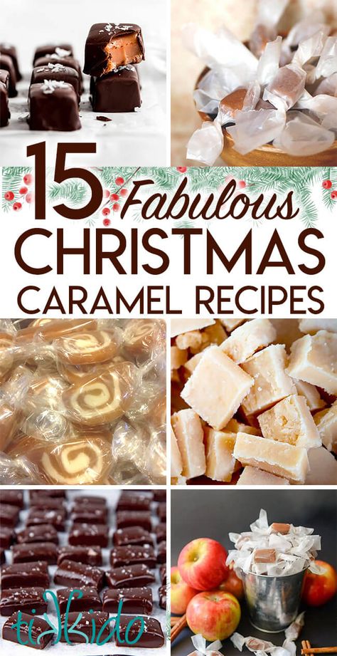 Tikkido.com - Creative parties, delicious recipes, and tons of tutorials! Candy Gifts For Christmas, Diy Candy Gifts, Chocolate Covered Pretzels Christmas, Homemade Caramel Candy, Cinnamon Hard Candy, Caramel Candies Recipe, Homemade Caramel Recipes, Christmas Gifts For Teachers, Chocolate Caramel Slice