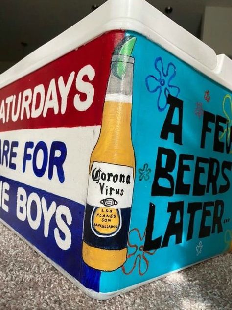 15 Painted Cooler Ideas That Are Perfect For Fraternities Painted Cooler Ideas, Mountain Weekend Cooler, Painted Fraternity Coolers, Nola Cooler, Fraternity Cooler, Painted Coolers, Formal Cooler Ideas, Fraternity Coolers, Diy Cooler