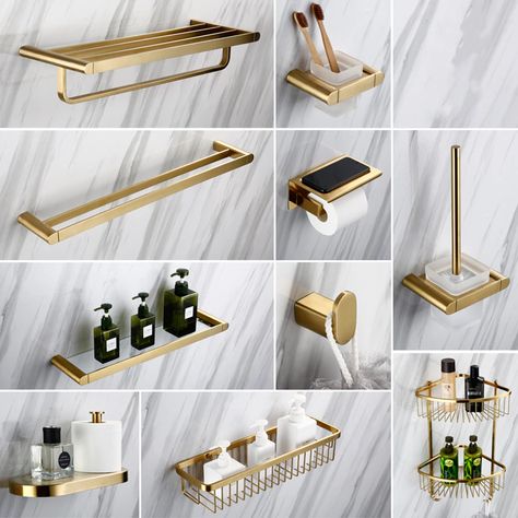 Smarter Shopping, Better Living! Aliexpress.com Accessories For Bathroom, Bath Shelves, Wall Mounted Corner Shelves, Gold Bad, Brass Bathroom Accessories, Washroom Accessories, Square Bath, Bath Shelf, Bathroom Accessories Sets