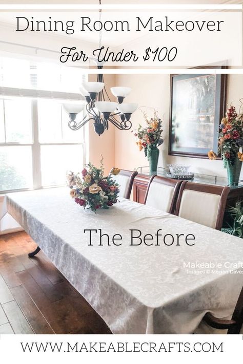 Check out this fun dining room makeover with before and after photos. This dining room makeover was done for under $100! You won't believe how pretty it looks. Click through for all the details. #diningroomdecor #diningroommakeover #diningroomonabudget Popular Dining Room Colors, Fun Dining Room, Beige Dining Room, Dinning Room Furniture, Dining Room Wall Color, Dining Room Colour Schemes, Dark Dining Room, Dining Room Paint Colors, Dining Room Updates