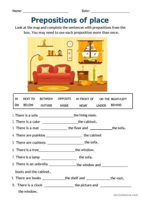 Practice and use prepositions of place to describe the position of things. This worksheet is best used for grade 3-4 students to help improve English language. Propositions Grammar Worksheet, Prepositions For Grade 1, Place Prepositions Worksheet, Worksheet Of Preposition, English Prepositions Worksheets, Preposition Worksheets For Grade 3, English Worksheet Grade 3, Position Words Worksheet, Preposition Of Place Worksheet