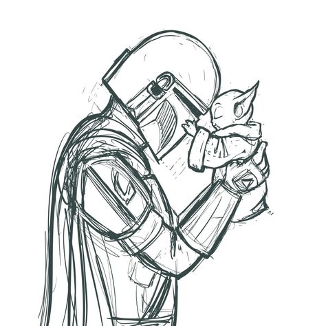 Since apparently my messy Grogu sketches are more popular than my polished pieces, here are some messy sketches of him with his dad .. [5/5] <<< by @sarahluann | tumblr #themandalorian #dindjarin #grogu ... Cute Starwars Drawing, Mandalorian And Grogu Drawing, Mando Grogu Tattoo, Star Wars Tattoo Grogu, Grogu Line Art, Mandalorian And Grogu Tattoo, Cute Grogu Drawing, Grogu And Mando Tattoo, Mandalorian Line Art