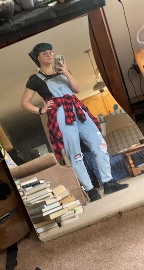 #ootd #alternative #flannel #overalls Flannel And Overalls Outfit, Overalls With Flannel, Ootd Alternative, Overalls Outfit, Lone Wolf, Denim Overalls, Psychologist, Plaid Shirt, Overalls