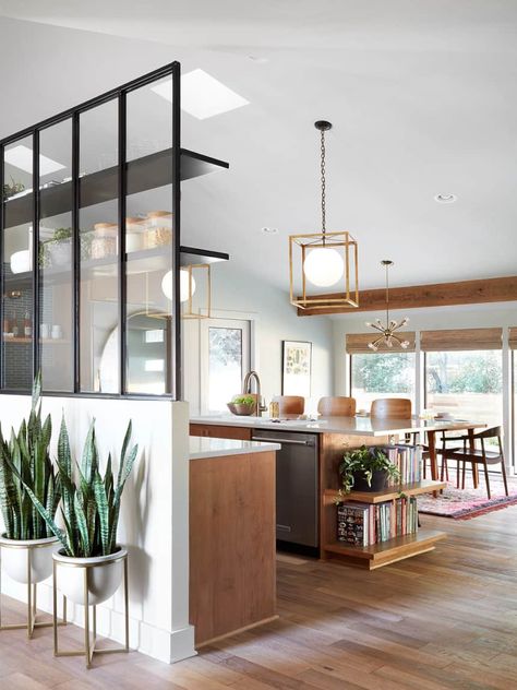 Fixer Upper Kitchen, Distressed Decor, Counter Seating, Open Concept Kitchen, Kitchen And Dining Room, Joanna Gaines, Open Kitchen, Wood Flooring, Newport Beach