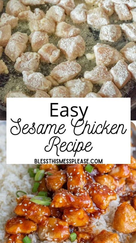 Quick and easy sesame chicken is so easy to make with ingredients you already have at home and it's done in less than 30 minutes! Homemade Sesame Chicken, Easy Chinese Chicken Recipes, Easy Asian Chicken, Easy Sesame Chicken, Chinese Chicken Recipes, Homemade Chinese Food, Asian Chicken Recipes, Chicken Crispy, Sesame Chicken Recipe