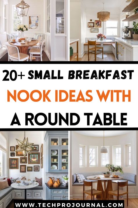 In my search for breakfast nook ideas, I found that a round table is the perfect fit for a small nook! Discover ways to create a charming, inviting nook that’s perfect for enjoying your breakfast. Breakfast Nook With Dining Table, Breakfast Nook Straight Wall, Breakfast Nook With Sliding Glass Door, Breakfast Nook Styling, Kitchen Bay Window Table, Decorate Breakfast Nook, Counter Height Breakfast Nook, Breakfast Nook In Front Of Sliding Door, Breakfast Nook Repurpose