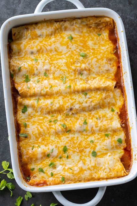 Easy Ground Beef Enchiladas - Momsdish Ground Beef Cheese Enchiladas, Beef Enchiladas Easy Red Sauce, Chili Cheese Enchiladas Ground Beef, Enchiladas Easy Recipe, Easy Monday Dinner, Beef Enchiladas Corn Tortillas, Easy Monday Night Dinner, Meat Enchiladas, Beef Enchiladas With Red Sauce