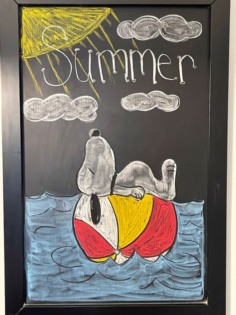 Chalk Art Summer Ideas, Summer Dry Erase Board Art, Summertime Chalkboard Art, Summer Chalkboard Art Easy, Summer Whiteboard Ideas, End Of Summer Chalkboard Ideas, Cute Chalkboard Drawings, Summer Blackboard Ideas, Summer Chalkboard Ideas Easy