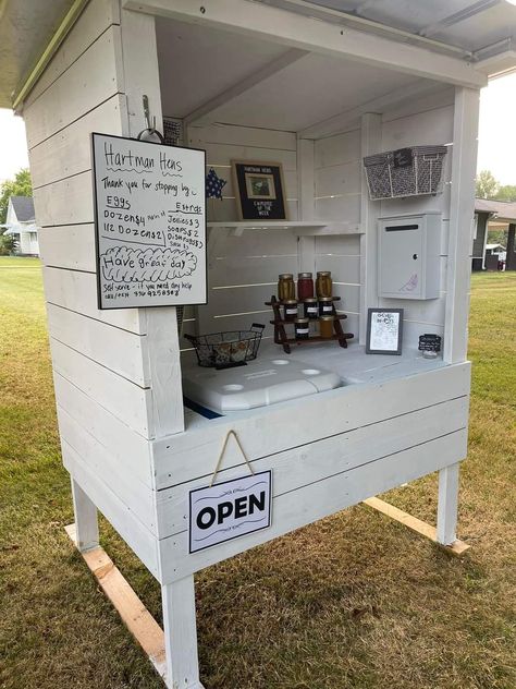 Egg Stall Ideas, Chicken Stand Ideas, Roadside Farm Stand Plans, Diy Chicken Egg Stand, Farm Stand Money Box Ideas, Egg Cooler Stand, Roadside Egg Stand Ideas, Simple Farm Stand Ideas, Farm Stand Building Plans