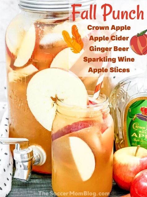 Fall Wine Punch Recipes, Fall Punch With Alcohol, Crown Apple Punch Recipes, Fall Punch Recipes Non Alcoholic Apple Cider, Apple Cider Whiskey Punch, Fall Vodka Punch Recipes, Thanksgiving Vodka Punch, Thanksgiving Punch Alcoholic, Fall Alcoholic Punch Recipes