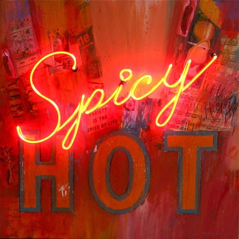 'Spicy Hot' Neon by artist Philip Hazard Neon Rouge, Neon Words, Bedroom Wall Collage, All Of The Lights, Neon Nights, Orange Walls, Neon Aesthetic, Orange Aesthetic, Orange Wallpaper