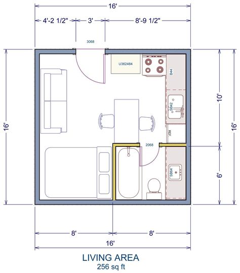 A possible floor plan that would work well with our 16'x16' Tiny House Building Kit Painting Trends, Bathroom Paintings, Painting Doors, Studio Apartment Floor Plans, Bedroom Paintings, Brick Fireplaces, Tiny House Kits, Studio Floor Plans, Room Paintings