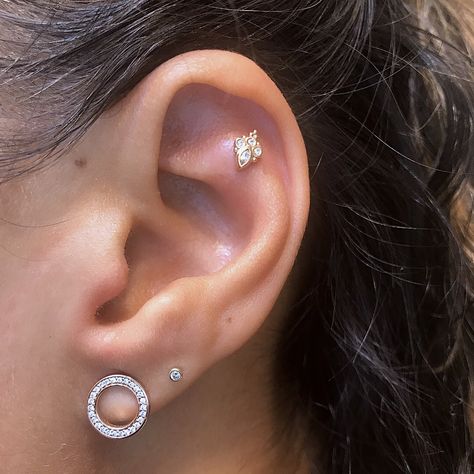 Outer conch or flat helix piercing. BVLA jewlery. Cute Flat Piercings, Flat Helix Piercing Studs, Ear Piercing Flat Ideas, Flat Helix Piercing Ideas, Piercing Ideas Simple, Flat Piercing Ears, Cute Conch Piercing, Flat Cartilage Piercing, Piercing Reference