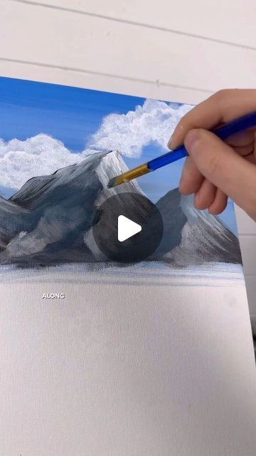 Painting Mountains On Rocks, Sea Rocks Drawing, Beginner Oil Painting Ideas Landscapes, How To Paint Mountains Easy, How To Paint A Mountain, How To Paint Mountains Acrylics, Beginner Landscape Painting, Painting Mountains Acrylic, How To Paint Mountains