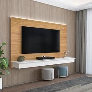 Naomi Home Deborah Floating Entertainment Center for up to 65 inch TVs, TV Wall Panel with LED Strip and Shelf, Floating TV Stand, Natural,White Tv Wall Panel, Wall Entertainment Center, Floating Entertainment Center, Tv Mounting, Electrical Wires, Floating Tv Stand, Hide Cables, Floating Tv, Entertainment Wall