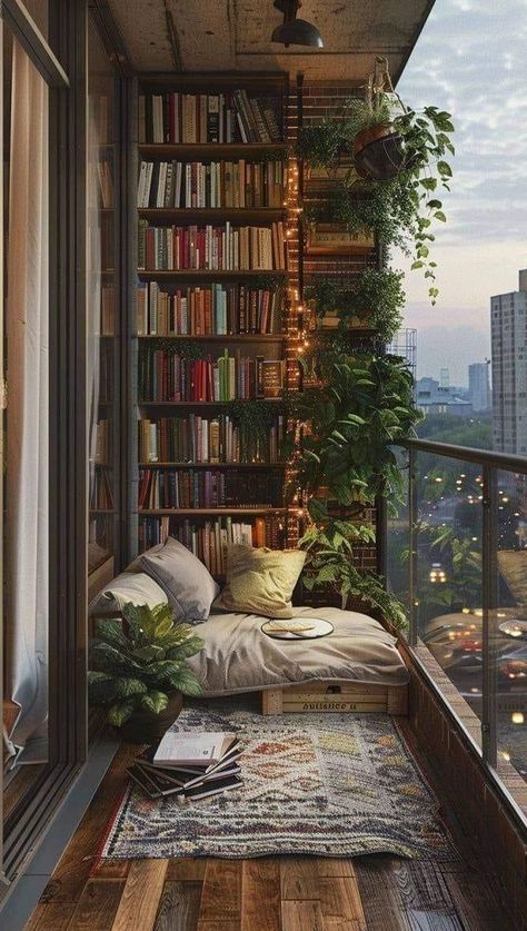 Deco Studio, Home Library Design, Apartment Balcony, Cozy Room Decor, Dream Room Inspiration, Decoration Inspiration, Dream House Interior, Balcony Decor, Cozy Room