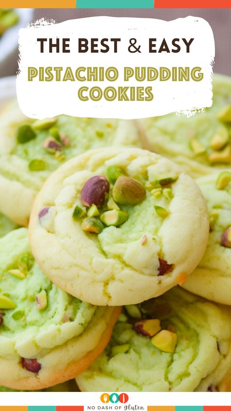 Pistachio Pudding Cookies Pistachio Squares Recipe, Sugar Free Pudding Cookies, Pistachio Cookie Recipes, Pistachio Muffins Recipe With Pudding, Pudding Cream Cheese Dessert, Pistachio Ricotta Cookies, Watergate Cookies, Jello Pudding Cookies, Pistachio Jello