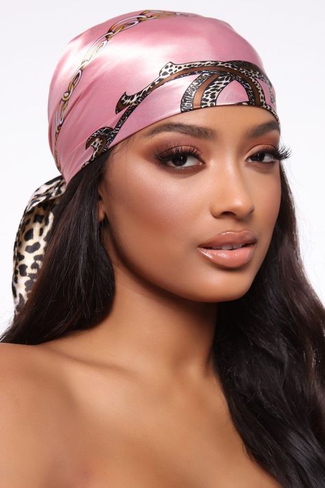 Headwrap Hairstyles, Pink Silk Scarf, Head Scarfs, Lil Mama, Head Wrap Styles, Hair Wrap Scarf, Hair Scarf Styles, Head Scarf Styles, Penteado Cabelo Curto