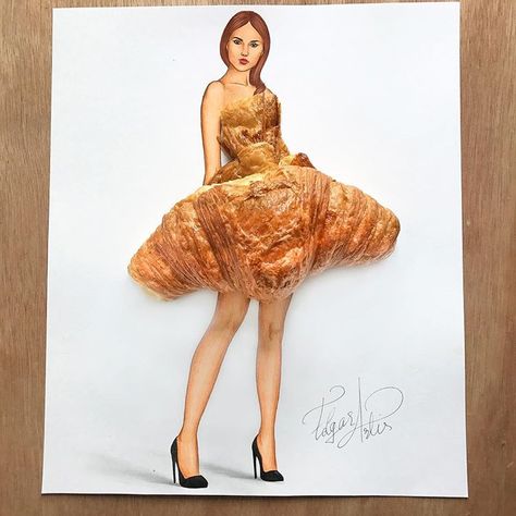 Lady Croissant by Edgar Artis Dress Painting, 3d Fashion, Art Folder, Diy Art Projects, Fashion Illustration Dresses, Dress Drawing, Illustration Fashion Design, Creative Artwork, Fashion Design Drawings