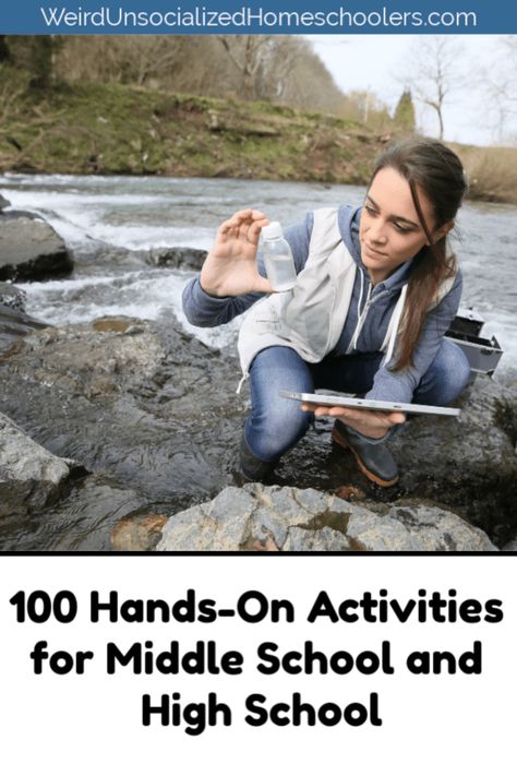 Hands-on learning activities aren't just for kids. These 100 hands-on activities for middle school and high school students will keep older students actively learning and engaged in their education. There are activities for math, science, history, geography, and electives! #homeschool #homeschooling #highschool #middleschool Middle School Electives Ideas, Homeschool Activities Highschool, Homeschool Ideas Highschool, Homeschool Ideas Middle School, Unschooling Ideas Middle School, Unschooling High School, Unschooling Middle School, Homeschool Middle School Ideas, Projects For High School Students