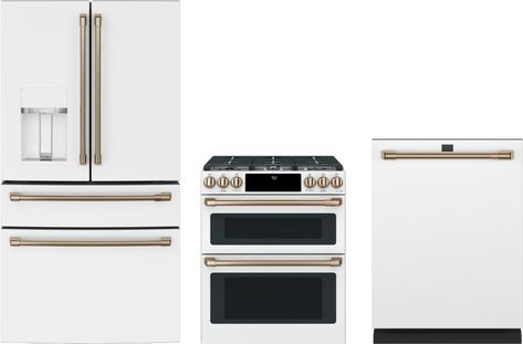 White Matte Kitchen Appliances, Ge Cafe Matte White Kitchen, Cafe Appliances Matte White, Matte White Kitchen, Double Oven Gas Range, Double Oven Gas, Ge Cafe Appliances, Ge Cafe, Gas Range Double Oven