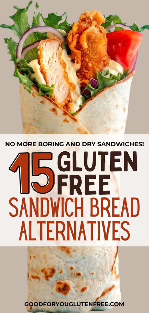 If you enjoy a good sandwich but don't like the taste and texture of gluten-free bread, you might want to consider trying any of these 15 gluten-free sandwich bread alternatives. I discuss everything from lettuce wraps and portobello mushroom buns to delicious gluten-free wraps made from rice flour, coconut flour, almond flour, and everything in between. These options offer a healthier way to follow a gluten-free diet, especially if you have celiac disease or gluten intolerance / sensitivities. Gluten Free Wraps Recipe, Gluten Free Sandwich Bread, Gluten Free Sandwiches, Gluten Free Wraps, Gluten Free Crackers, Gluten Free Waffles, Gluten Free Tortillas, Gluten Free Buns, Bread Alternatives