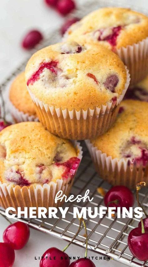 Recipes Using Sweet Cherries, Things To Do With Fresh Cherries, Baking With Fresh Cherries, Sour Cherry Muffin Recipes, Fresh Cherry Cookies Recipes, Fresh Cherry Bread, Fresh Cherry Recipes Dessert, Sour Cherries Recipes Desserts, Recipes With Sweet Cherries