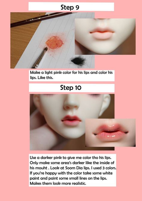 Doll Repaint Tutorial, Art Doll Tutorial, Sculpting Tutorials, Doll Making Tutorials, Polymer Clay Figures, Smink Inspiration, Doll Makeup, Polymer Clay Dolls, Doll Painting