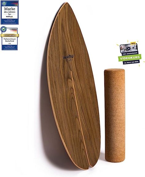 WAHU Balance Board with Unique Rocker Shape Including Cork Roll - Surf Balance Board (100% Wood) | Balance Board Wood | 100% Fun Guaranteed Surf Balance Board, Cork Roll, Wooden Balance Board, Wooden Surfboard, Summer Products, Balance Board, Product Ideas, Wood Board, Wood Working