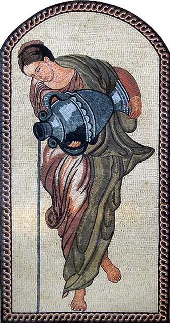 Lady pouring water from vase by Phoenician Arts, via Flickr Greek Inspired Home, Greek Vase Tattoo, Water Deities, Roman Mosaic Art, Greek Mosaic, Mediterranean Mosaic, Goddess Of Light, Ancient Mosaic, Roman Mosaics