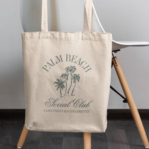 Retro Luxe Beach Social Club Logo Bachelorette  Tote Bag Beach Bachelorette Party Gift Bags, Social Club Bachelorette, Beach Club Branding, Rebrand Aesthetic, Custom Tote Bag Aesthetic, Bach Favors, Social Club Aesthetic, Beach Club Aesthetic, Social Club Logo