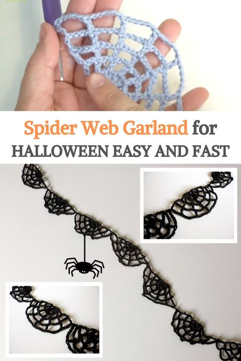 Make a spider web garland for this upcoming Halloween! With this great video tutorial, you will be able to do it easily, join the spider web with the other making a single crochet. Make as many as you need to have the required length, it will take very little time to achieve. This will be your favorite spider web tutorial. Very fast and very easy to create and follow. Very versatile too. #urbakicrochet #halloweencrochet #spiderwebcrchet #halloween #crochethalloween #garlandhalloween Crochet Spider Web Bunting, Crochet A Spider Web, Spider Web Garland Crochet, Easy Crochet Halloween Decorations, Halloween Crochet Bunting, Halloween Knitting Ideas, Crochet Halloween Bunting Patterns Free, Crocheted Spider Web, Crochet Web Pattern