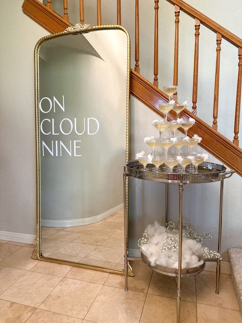 Engagement Party All White, Bridal Shower Themes On Cloud 9, Cloud Nine Decor, Bridal Shower Aesthetic Theme, Neutral Bridal Shower Theme, On Cloud Nine Engagement Party Theme, Fancy Engagement Party, On Cloud 9 Engagement Party Theme, Classy Bridal Shower Decor