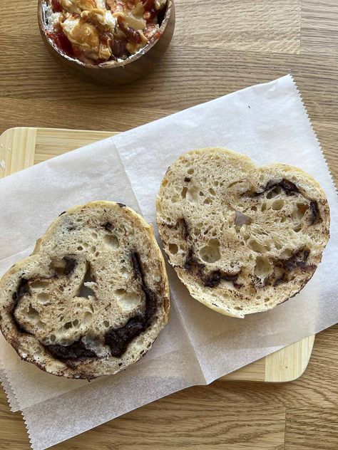 Chocolate Chip Sourdough Bagels - Jesha's - Nothing's Better Than Sourdough Chocolate Chip Sourdough Bagels, Sourdough Chocolate Chip Bagels, Bagel Bread, High Protein Flour, Blueberry Bagel, Sourdough Bagels, Dough Starter, Breakfast Bagel, Organic Chocolate