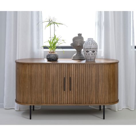 Rye Studio Nicola Mid-Century Modern Rounded Sliding Door Sideboard 55" - Bed Bath & Beyond - 36834599 Sideboard Uk, Sideboard Sliding Doors, Sideboard Modern, Wide Sideboard, Interior Shelves, Buffet Design, Side Board, Oak Sideboard, Streamlined Design