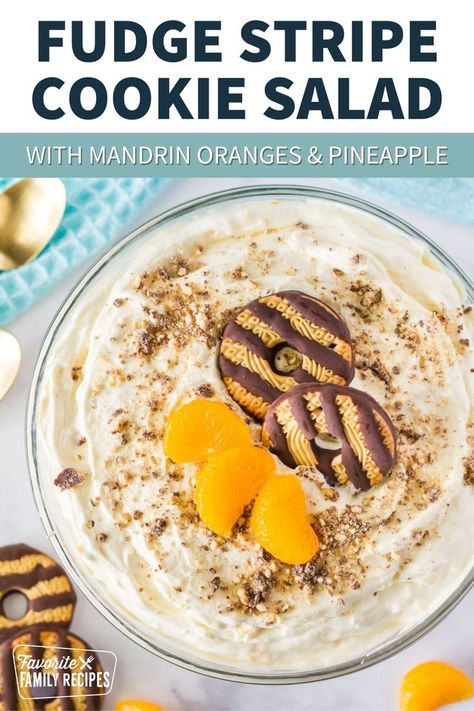 Mandarin Orange Salad With Cookies, Cookie Salad Recipe Mandarin Oranges, Mandarin Orange Cookie Salad, Midwest Dessert Salads, Cookie Salad Fudge Stripe, Cookie Salad Recipe, Oreo Cookie Salad, Cotton Candy Salad, Salad With Mandarin Oranges