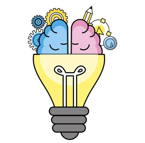 Research Illustration Graphic Design, Bulb Design Ideas, Brain Cartoon, Idea Bulb, Bulb Vector, Bulb Ideas, Light Bulb Logo, Brain Icon, Light Cartoon