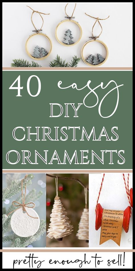 Looking for charming, homemade Christmas decorations? Here are 40 cheap & easy DIY Christmas ornaments to choose from, in farmhouse style! You'll love making these easy handmade farmhouse Christmas ornaments - any of which will looking amazing in your home! Come see how to make these beautiful rustic creations that are pretty enough to sell at craft fairs or give as gifts! Christmas Ornaments For Adults To Make, Inexpensive Christmas Ornaments Diy, Simple Rustic Christmas Ornaments, Homemade Christmas Tree Decor, Christmas Ornament Diy Adult, Best Diy Christmas Ornaments, Christmas Easy Diy Decorations, Diy Xmas Ornaments Ideas, Small Diy Christmas Ornaments