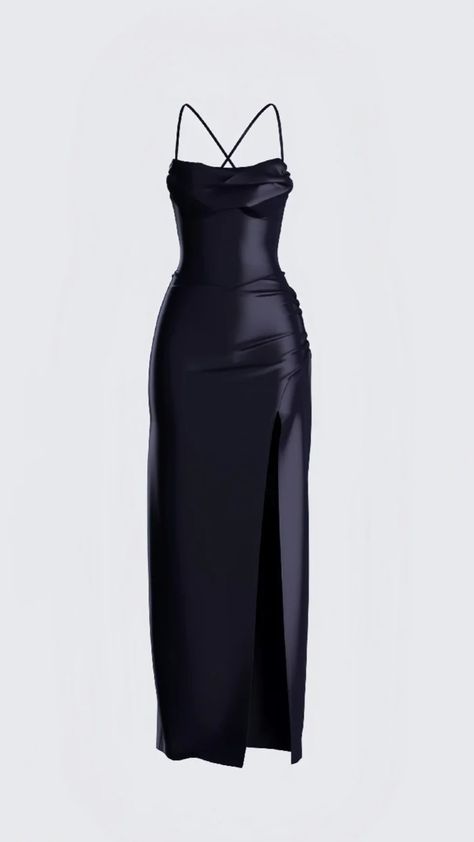 Dress Png Aesthetic, Black Satin Maxi Dress, Black Dresses Classy, Black Wardrobe, Outfits Dress, Prom Dress Inspiration, Fame Dr, Looks Black, Grad Dresses