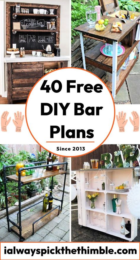 40 Easy Homemade DIY Bar Ideas You Can Build Diy Backyard Bar On A Budget, Diy Bar For Party, Pallet Bars Diy Outdoor, Pop Up Bar Ideas, Outdoor Bar Diy, Diy Mobile Bar, Homemade Bar Ideas, Diy Indoor Bar, Build A Bar Diy