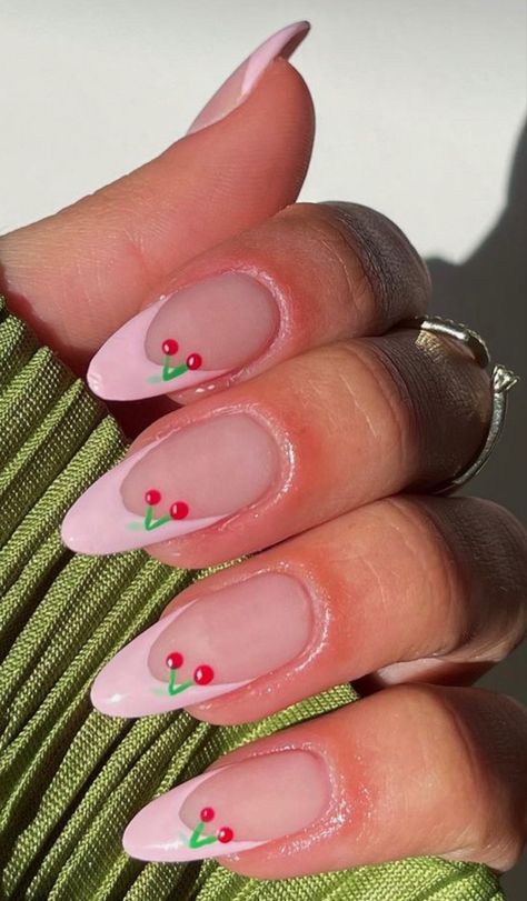 Sb Nails, Pink Cherry Nails, 2016 Nails, French Pastel, Almond Nails Pink, Nails 2016, Light Pink Nails, Cherry Nails, White Cherries