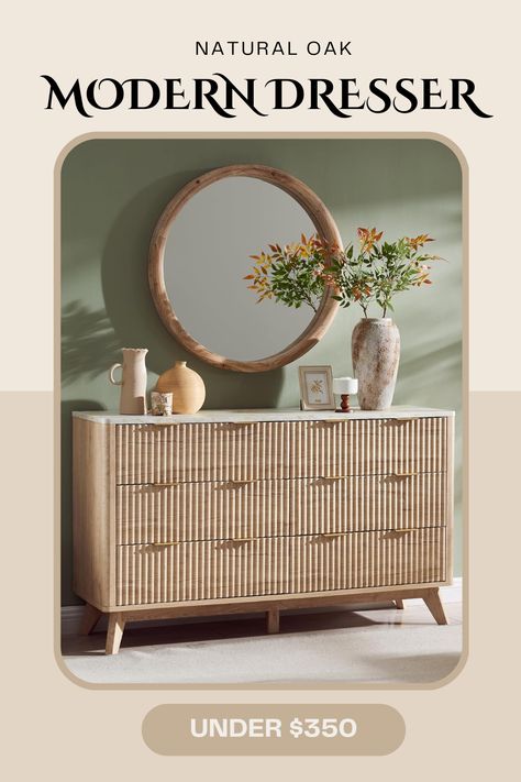 Transform your bedroom with our affordable natural oak-colored fluted modern dresser! Crafted to perfection, this stylish dresser combines contemporary design with the timeless appeal of natural oak. Featuring fluted detailing for added texture and charm, it's the perfect storage solution for any modern bedroom. Elevate your home decor with this sleek and budget-friendly piece today! #AffordableFurniture #ModernDresser #NaturalOak #FlutedDesign #BedroomDecor #HomeDecor Affordable Bedroom Furniture, Dresser Tv, Dresser Tv Stand, Modern Chest Of Drawers, Wood Drawer, Bedroom Dresser, Tv Stand Wood, Living Room Hallway, Drawer Organizer