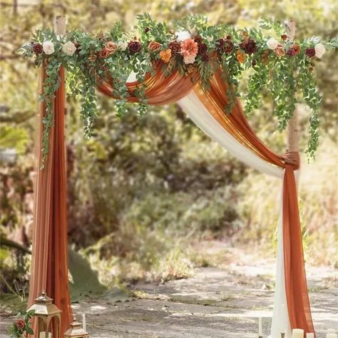 Wedding Backdrop Floral Garland Hanging Vines Wedding Arch - Temu Hanging Eucalyptus, Fall Wedding Arches, Backdrop Floral, Fall Wedding Color Schemes, Fall Wedding Ceremony, Rose Arbor, Emerald Green Weddings, Flowers Orange, Wedding Arbour