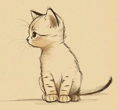 Cute Cats And Kittens Drawing, Drawing Kittens, Kitten Sketch, Simple Cat Drawing, Cats Art Drawing, Kitten Drawing, Animal Drawings Sketches, Cute Cat Drawing, Cat Sketch