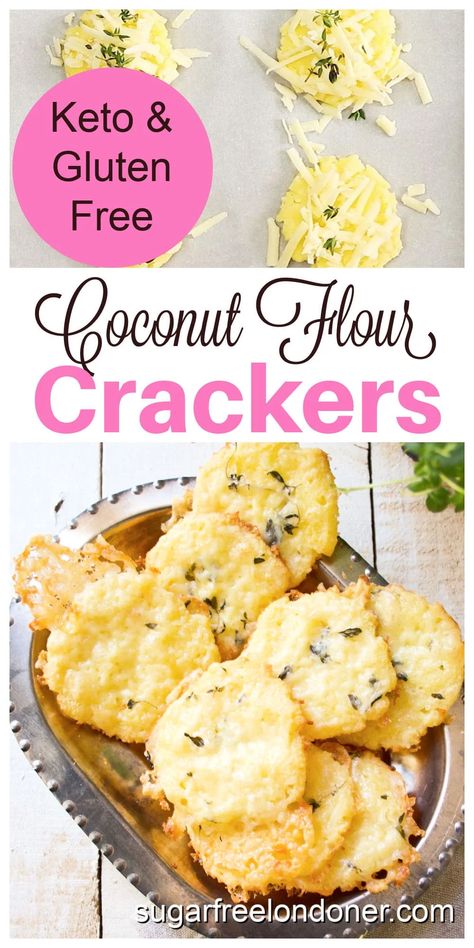 This easy Keto coconut flour crackers recipe is made with coconut flour and topped with sharp cheddar and fragrant, fresh thyme. A satiating, delicious low carb snack! Only 6 ingredients and ready in 20 minutes. Coconut Flour Crackers Recipe, Coconut Flour Crackers, Keto Restart, Keto Cracker, Recipes Using Coconut Flour, Keto Crackers Recipe, Homemade Crackers Recipe, Thm Snacks, Keto Crackers