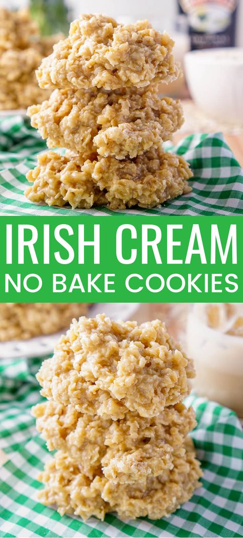 These Irish Cream No Bake Cookies are a boozy twist on the classic cookie recipe! Perfect for St. Patrick’s Day! #irishcream #stpattysday #cookies Irish Cookies, Best No Bake Cookies, Easy No Bake Cookies, Irish Desserts, Classic Cookies Recipes, Peanut Butter No Bake, Boozy Desserts, Baking Recipes Cookies, Bake Cookies