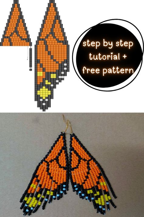 How to Make Beaded Butterfly Fringe Earrings – Free 9 Step-by-Step Tutorial - Style Zuri Free Earring Patterns, Free Beading Patterns Tutorials, Seed Bead Earrings Diy Free Pattern, Fringe Earrings Diy Tutorials, Seed Bead Jewelry Patterns How To Make, Beaded Earring Patterns Free, Seed Bead Jewelry Patterns Free, Bead Work Tutorial, Butterfly Bead Pattern