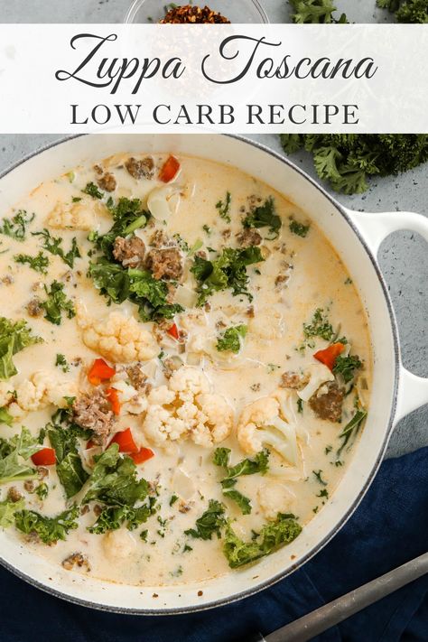 keto zuppa toscana soup with cauliflower Tuscano Soup, Keto Zuppa Toscana Soup, Keto Zuppa Toscana, Soup With Cauliflower, Keto Zuppa, Low Carb Whole 30, Zuppa Soup, Soup Comfort, Making Soup