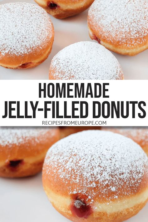 Jelly Filled Muffins, Jelly Doughnut Recipe, Best Baked Goods Recipes, Bismark Donut, Homemade Donuts Recipe Easy Fried, Jelly Filled Donuts Recipe, Cake Donuts Fried, Homemade Jelly Donuts Recipe, How To Make Donuts At Home